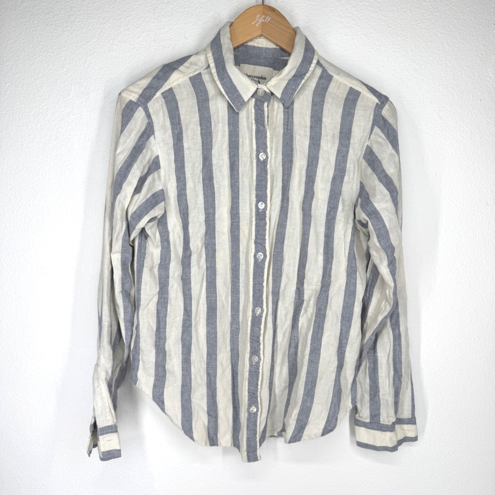 Abercrombie Fitch Striped Linen‎ Button Shirt Womens XS Oxford Casual Nautical